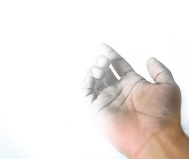 Beyaz bitti izole Closeup sanatçı beraberlik el hareketi