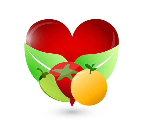 Organik gıda ve sevgi dolu kalp illüstrasyon — Stok fotoğraf