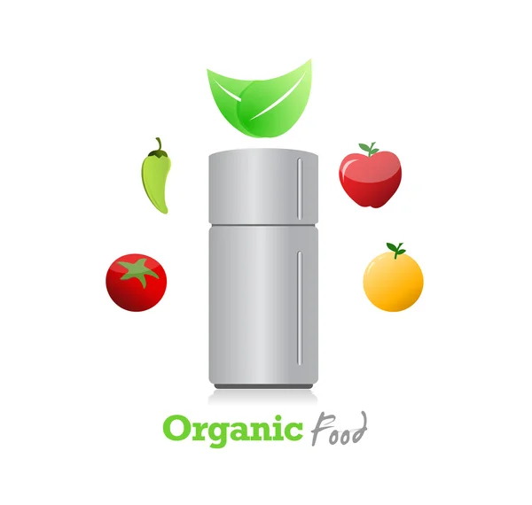 Organické potraviny kolem lednice. ilustrace — Stock fotografie