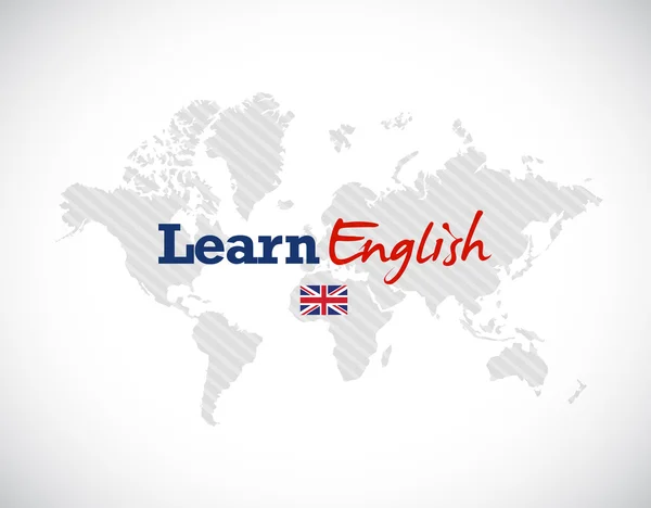 Učit se anglicky znamení nad mapou světa. — Stock fotografie