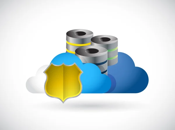 Cloud výpočetní ilustrace serveru zabezpečené štít — Stock fotografie