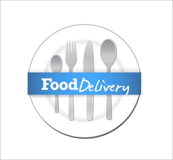 Food delivery plate and utensils — Stock Photo, Image