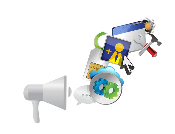 Megaphone and set of icons messages — Stock Photo, Image