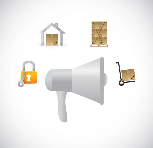 Megaphone and shipping center illustration design graphic isolated over white — 스톡 사진