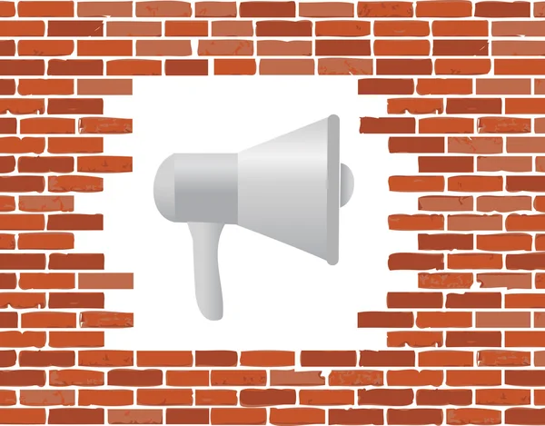 Megaphone and brick wall hole illustration design graphic isolated over white — Stockfoto