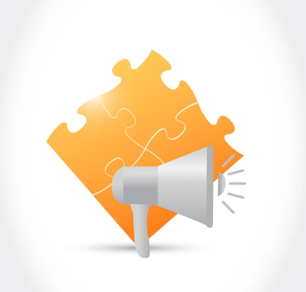 Megaphone and orange puzzle pieces illustration design graphic isolated over white — Stok fotoğraf