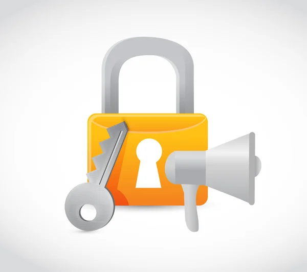 Megaphone secure lock illustration design isoliert über weiß — Stockfoto