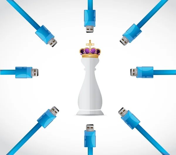 Šachový král kus kolem usb kabely — Stock fotografie