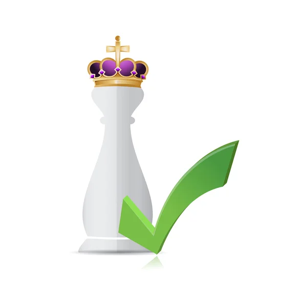 Chess king piece and approval check mark — Stock Photo, Image