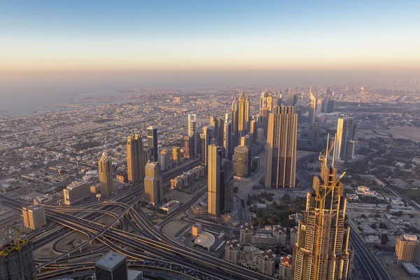 Aerial view of downtown in Dubai with blue sky — стокове фото