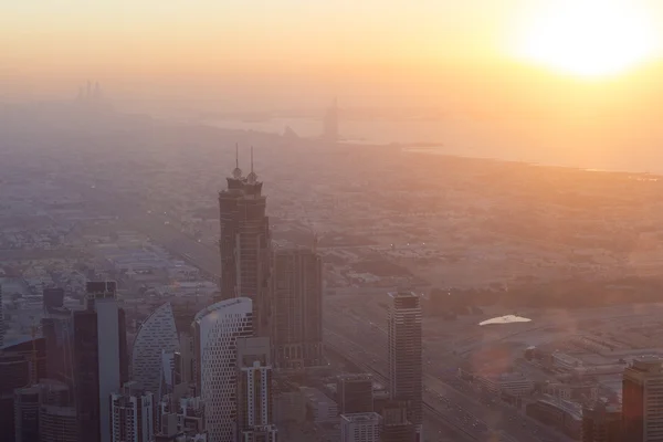 Aerial view of downtown in Dubai with blue sky — Zdjęcie stockowe