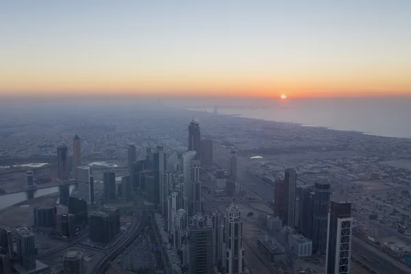 Aerial view of downtown in Dubai with blue sky — Zdjęcie stockowe