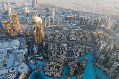 Aerial view of downtown in Dubai with blue sky