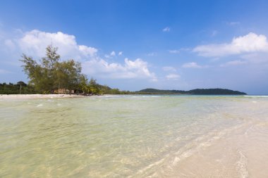 Ko Rong içinde kum ve palm tre tropikal plaj deniz dalga ile