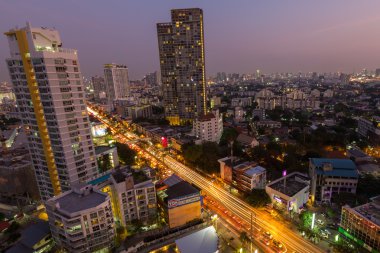 Alacakaranlık gece, Tayland Bangkok havadan görünümü 