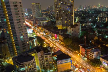 Alacakaranlık gece, Tayland Bangkok havadan görünümü 