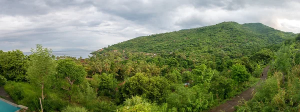 Amed village hillside with green lush tropical forest, Bali Isla — Stock Photo, Image