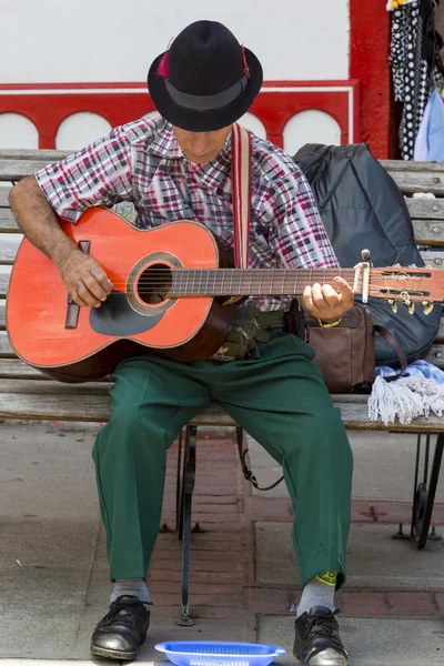 Colombian musician playing music in the street of Salento, Colom — Stock Photo, Image