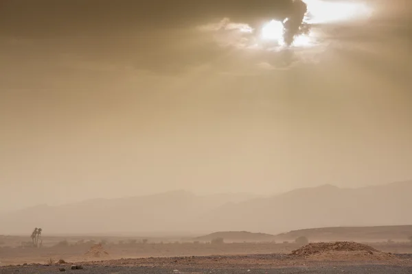 Dreigende lucht en wind in de woestijn van de sahara in Marokko — Stockfoto