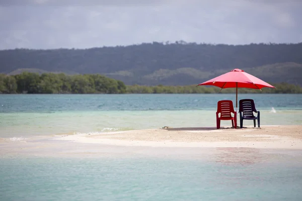 Two chairs and umbrella on tropical beach, venezuela — Stock Photo, Image