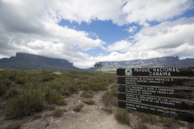Giriş ahşap işareti için Canaima Ulusal Parkı