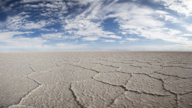 Salar, Uyuni mavi gökyüzü, Bolivya ile Panoraması