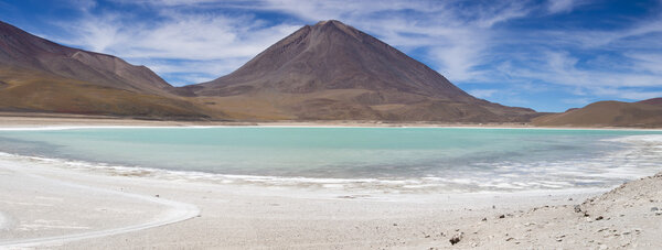 Laguna Verde and volcanos Licancabur with blue sky, Bolivia
