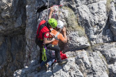 Rescue in the mountain of Dolomites, Italy