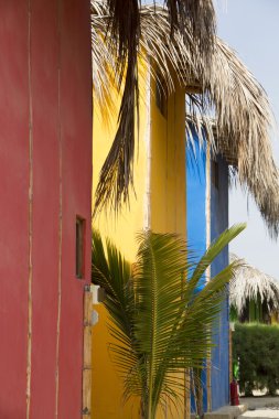 Sahilde, Punta Sal Mancora, Peru yakın renkli evleri