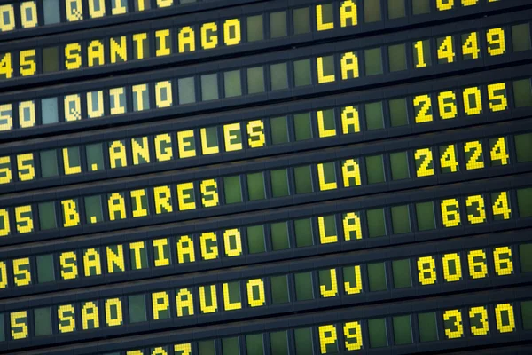 Airport departures board to South American travel destinations — Φωτογραφία Αρχείου