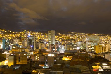 Aerial view of La Paz in Bolivia at night with thousand of light