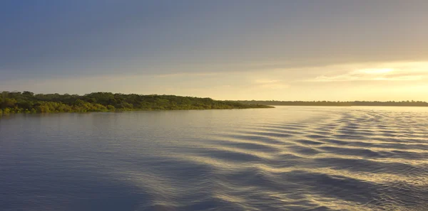 Colorido atardecer en el río Amazonas en la selva tropical, Brasil —  Fotos de Stock