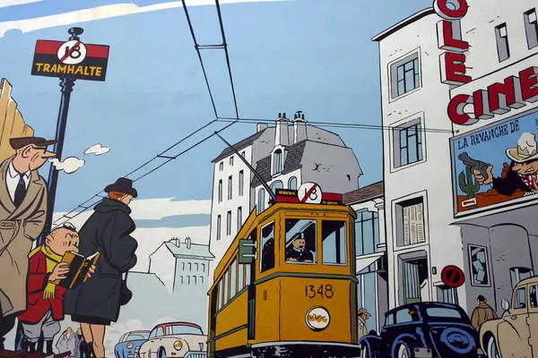 Comic wall painting in Brussels — стокове фото