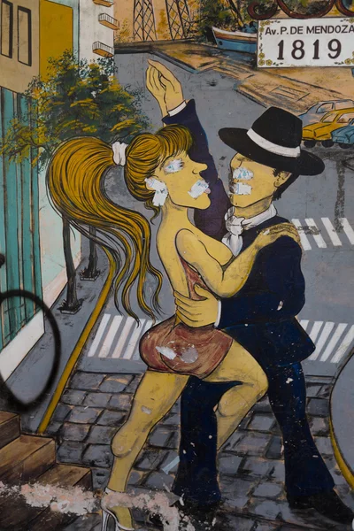 De beroemde straat Caminito in La Boca, Buenos Aires-Tango inloggen — Stockfoto