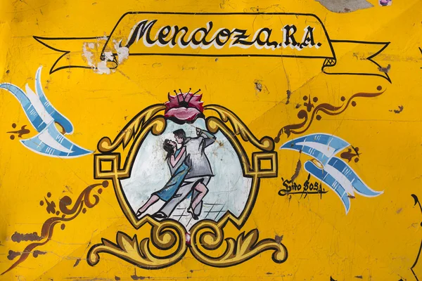 Sztuka tango żółty znak w Mendoza, Argentyna — Zdjęcie stockowe