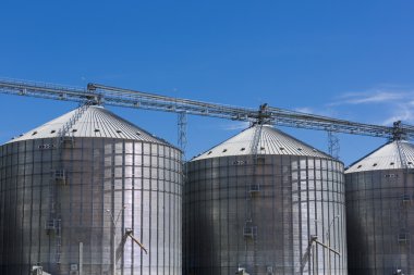 Group of grain silos in Uruguay with blue sky