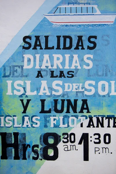 Retro signs for local ferry services, Titicaca lake, Bolivia — Stock Photo, Image