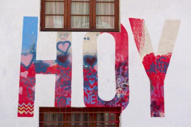 La Paz grafiti ve Street sanat vintage ahşap pencereler