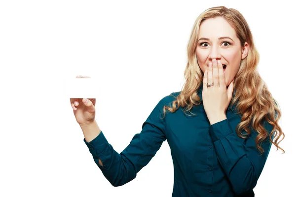 Business woman hold white credit card. — Stock Photo, Image