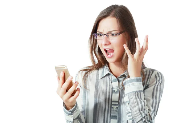 Woman  angry at phone — Stock Photo, Image