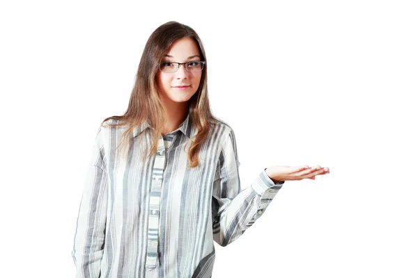 Adolescente chica holding copyspace — Foto de Stock