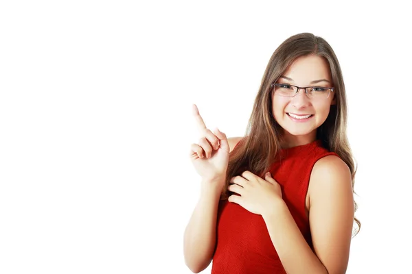 Woman represents something showing — Stock Photo, Image