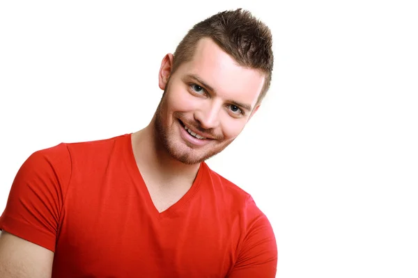 Hombre en camisa roja en blanco — Foto de Stock