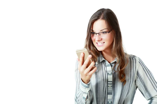 Mulher segurando telefone celular — Fotografia de Stock