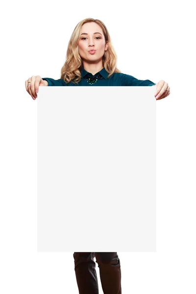 Woman with big blank board — Stock Photo, Image