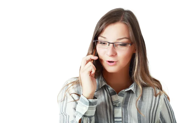 Vrouw ontvangen van goed nieuws op haar mobiele telefoon — Stockfoto