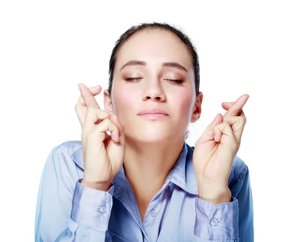 Female with crossed fingers — Stock Photo, Image