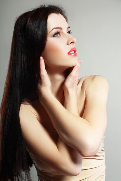 woman in beige dress