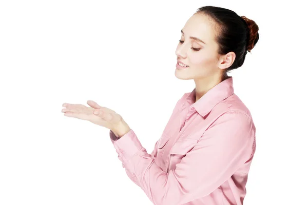 Business woman shows something — Stock Photo, Image