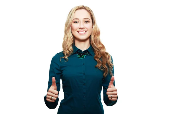 Woman shows thumb up — Stock Photo, Image